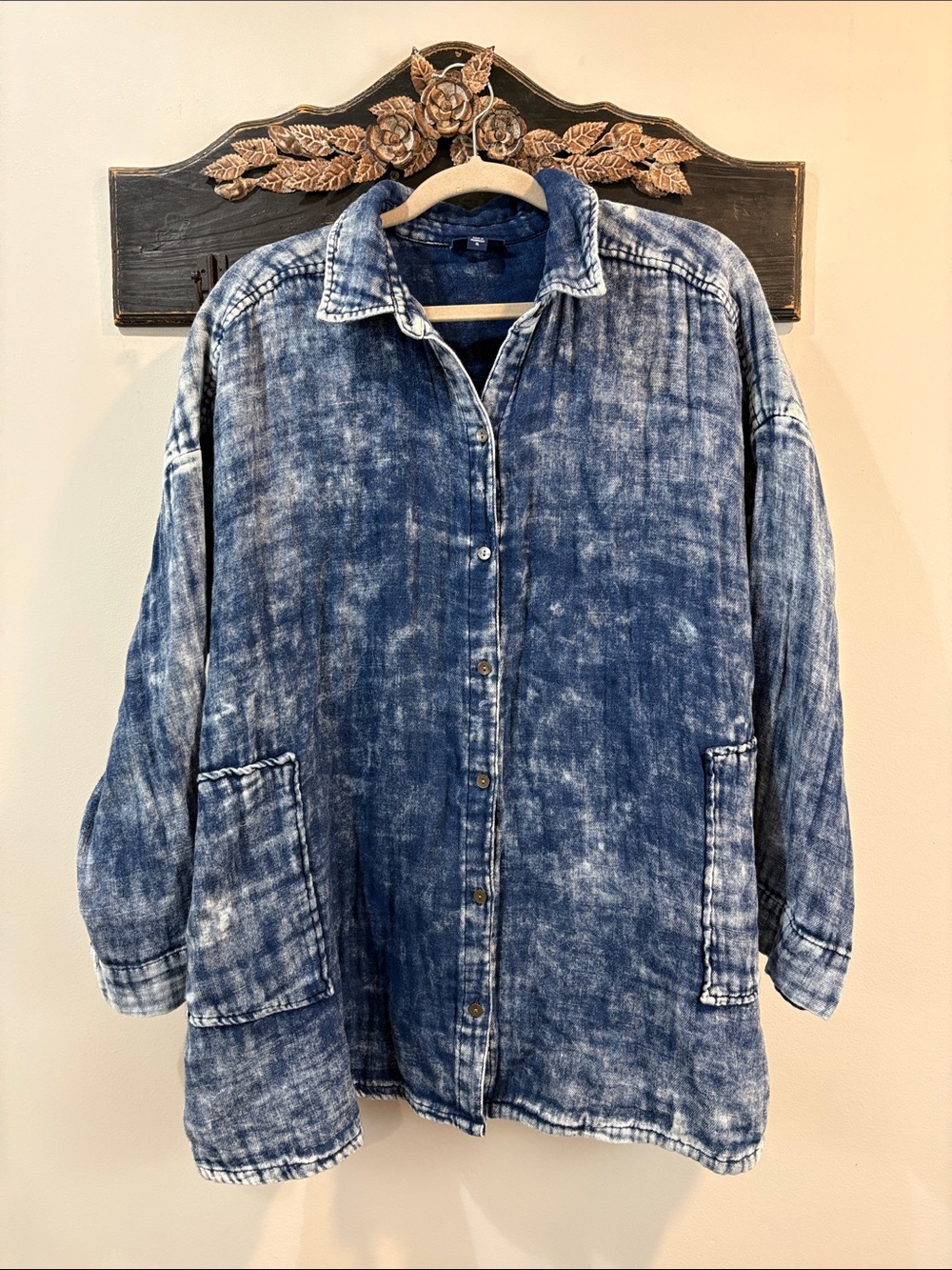 Pure J. Jill Indigo Denim Button Down Oversized Top with Pockets Size XL
